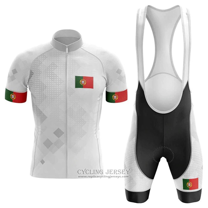 2020 Cycling Jersey Champion Portugal White Short Sleeve And Bib Short